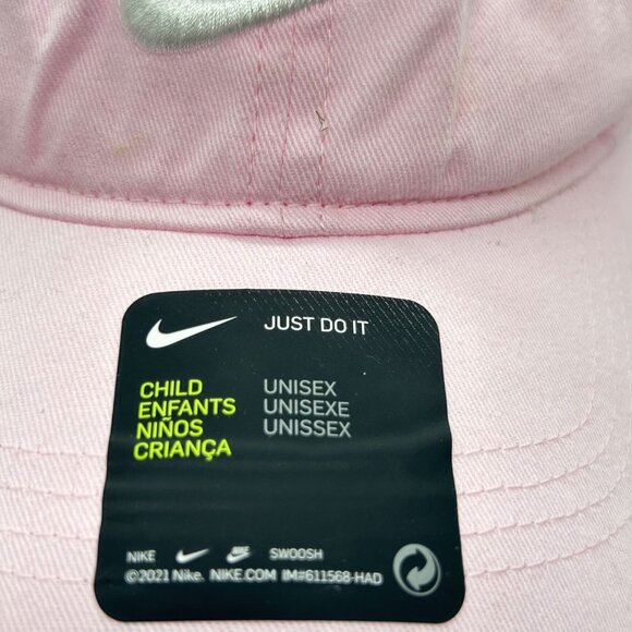 Nike Pink Foam Childrens‎ Youth Adjustable Baseball Cap  Silver Swoosh Logo NEW - Picture 7 of 10